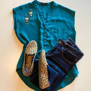 Dark Teal Polyester Blouse